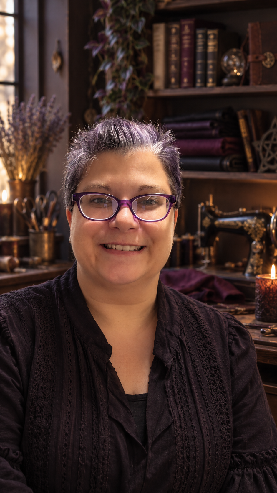 Ashley Donnelly, owner and maker behind The Nerdie Atelier, in her sewing studio